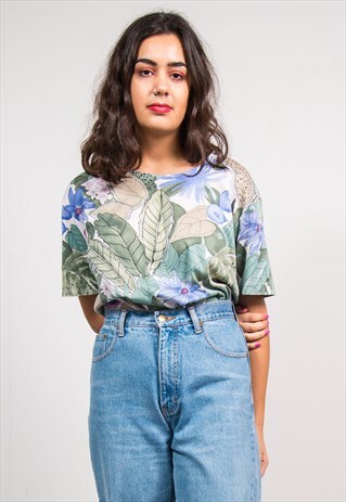 VINTAGE 90'S FLORAL LEAF PATTERN TOP T-SHIRT