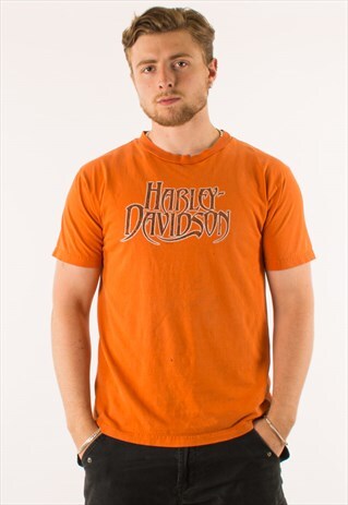VINTAGE 90S ORANGE HARLEY DAVIDSON T-SHIRT TEE