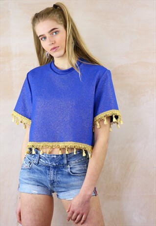 BLUE N GOLD TEXTURED TASSEL TOP