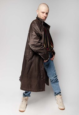 Emporio Armani brown multi pocket high neck long coat