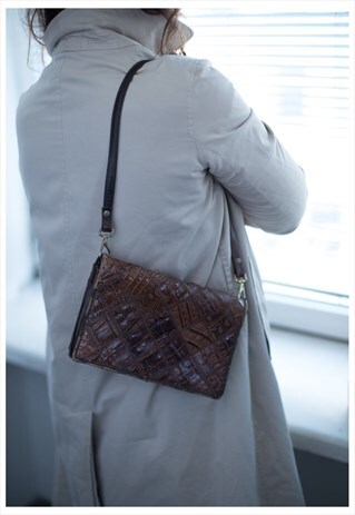 VINTAGE 70'S BROWN PATCHWORK SHOULDER BAG