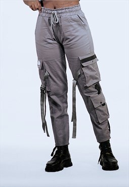 Grey double strapped cargo pant