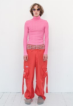 90's Vintage adorable ribbed turtleneck jumper in pink