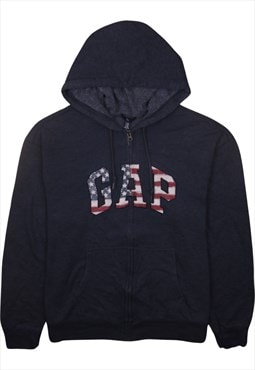 Vintage 90's Gap Hoodie Spellout Full Zip Up Navy Blue