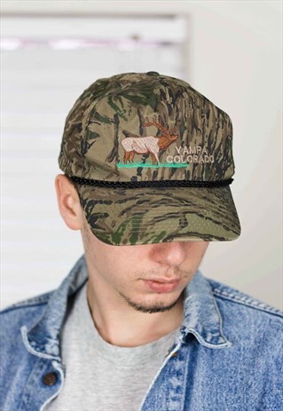 VINTAGE MILITARY TRIMMED CAMO CAP 90S ONE SIZE 2.7