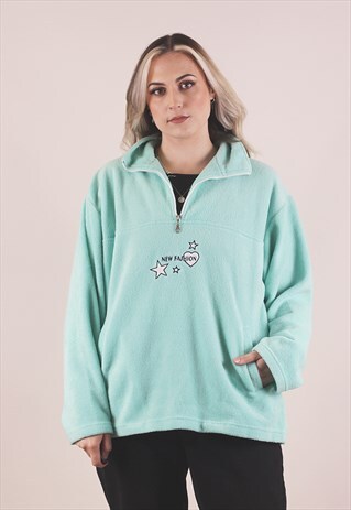 VINTAGE 90S MINT GREEN PULLOVER FLEECE JACKET /A14069
