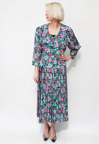 VINTAGE 80'S BEAUTIFUL AMAZING FLOWER COLORFUL LONG DRESS