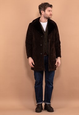 Vintage 70's Men Faux Sheepskin Coat in Brown