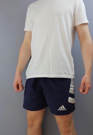 VINTAGE ADIDAS SHORTS IN NAVY WITH EMBROIDERED LOGO, POCKETS