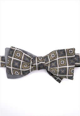 Silver Geometric Reworked Vintage Fabric Bow Tie