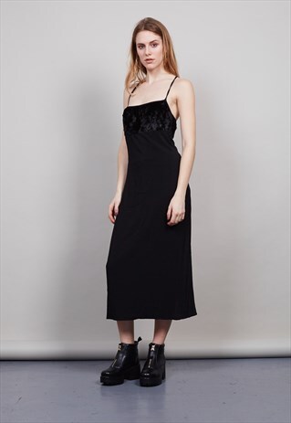 VINTAGE 90'S BLACK CROSS BACK GRUNGE MIDI DRESS