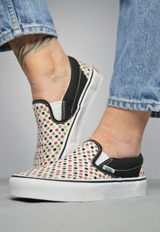 90S VANS WHITE & COLOURFUL POLKA DOT SLIP ON SKATE SHOES