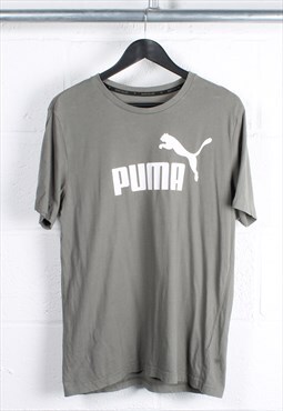 Vintage Puma T-Shirt in Grey Crewneck Sports Tee Medium