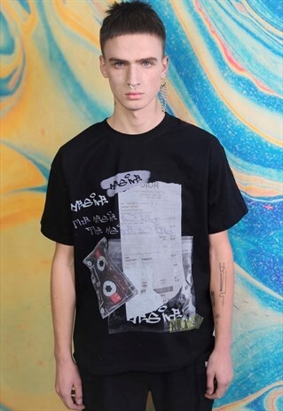 Cassette print t-shirt 90s graffiti top grunge rap t-shirt