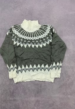 Vintage Knitted Jumper Abstract Patterned High Neck Sweater