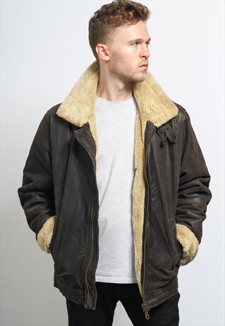 VINTAGE LEATHER AVIATOR FLEECE SHEEPSKIN JACKET
