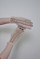 WHITE KNIT GLOVES, VINTAGE WOMEN FLOWERS EMBROIDERY GLOVES