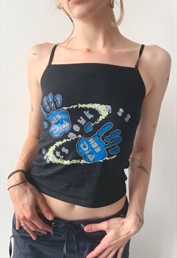Vintage Y2K 00's Black Blue Graphic Summer Cami Top