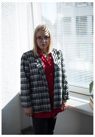 VINTAGE 80'S WHITE/BLACK CHECKED BLAZER