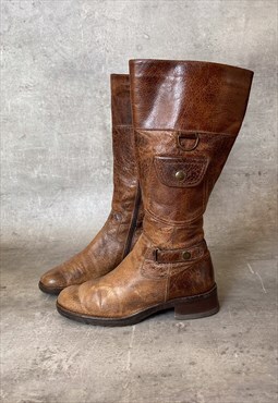 Vintage Y2K 00s leather biker boots in brown