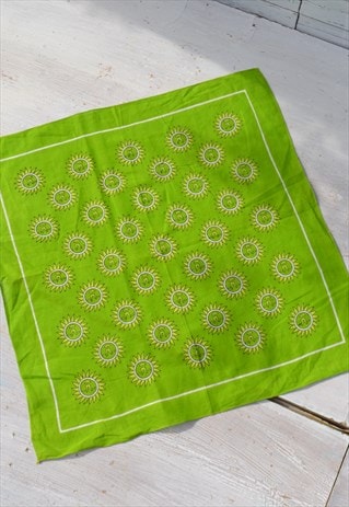 Vintage green sun printed cotton scarf,bandana,neck scarf