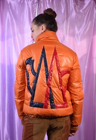 VINTAGE MONCLER ORANGE AND BROWN REVERSIBLE PUFFA JACKET