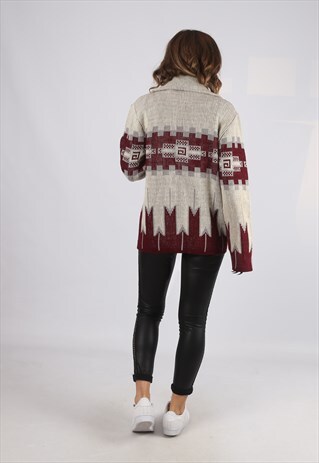 KNIT CARDIGAN OVERSIZED FITTED PATTERNED VINTAGE UK 14 (BJ4D