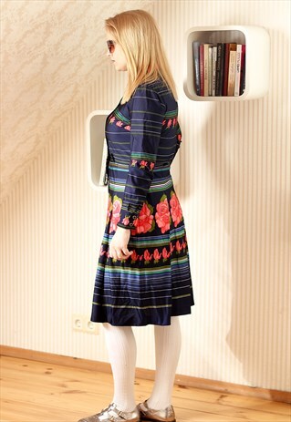 NAVY BRIGHT FLOWERS VINTAGE DRESS