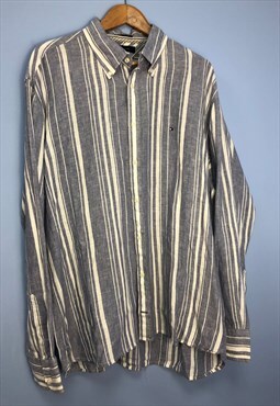 Tommy Hilfiger Shirt Blue White Striped Linen 
