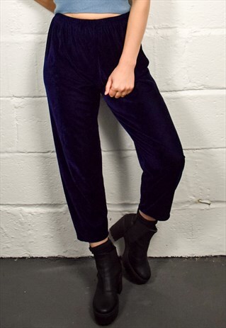 VINTAGE 90S BLUE VELVET CROP TROUSERS