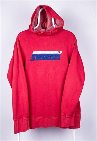 VINTAGE NIKE HOODIE SWOOSH SPELL OUT RED MEDIUM
