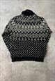 VINTAGE ABSTRACT KNITTED JUMPER PATTERNED GRANDAD SWEATER