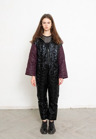VINTAGE Y2K QUILTED SKI SNOW SUIT JUMPSUIT PURPLE BLACK