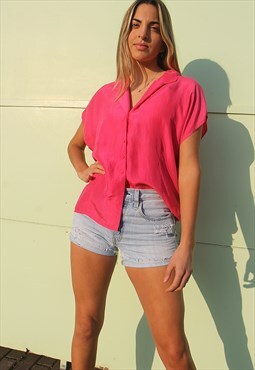 Bright Pink Sleeveless Silky Style Summer Shirt