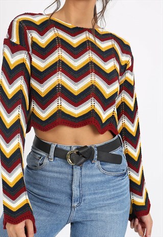 CHEVRON STRIP KNITTED CROPPED JUMPER- MULTI