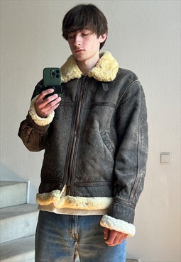 Vintage B-3 Jacket Flight Bomber Coat 90s Brown