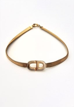 Christian Dior Bracelet Gold CD Logo Monogram Metal Braided 