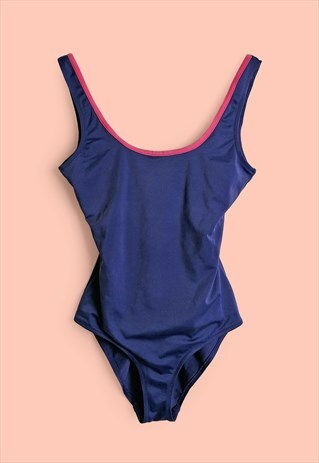 VINTAGE 90'S RETRO SWIMSUIT ONE-PIECE IN INDIGO PINK TRIM