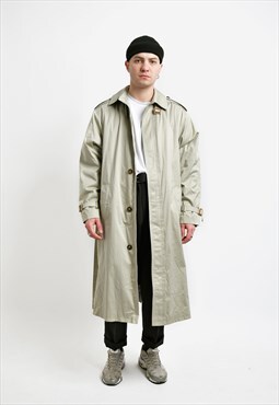 Vintage 90s detective trench coat men beige long belted 80s
