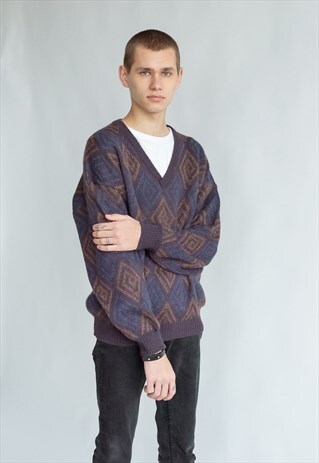 VINTAGE 80S FUNKY DADS JUMPER IN V-NECK