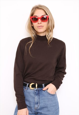 VINTAGE 90S BROWN POLO HIGH TURTLE NECK TOP