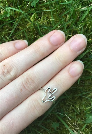 WOMENS BOHO CACTUS SHAPE RING SILVER TONE COLOUR MIDI RING