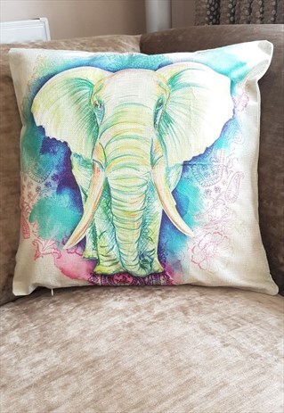 COLOURFUL COTTON ELEPHANT DESIGN CUSHION COVER