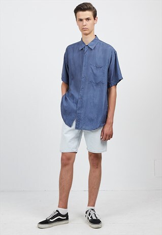 VINTAGE BLUE JAN STUART SHORT SLEEVE SILK SHIRT