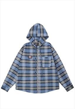 Check pattern hooded shirt plaid pullover vintage wash top 