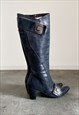 VINTAGE Y2K 00S REAL LEATHER BLUE HIGH HEEL BOOTS