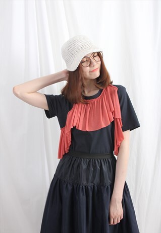 (KOREAN) CONTRAST JERSEY FABRIC FRILL TRIM TEE