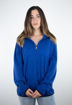 Vintage Champion 1/4 Zip Plain Blue Fleece Sweatshirt