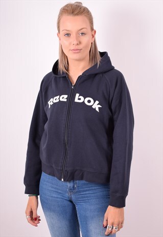REEBOK WOMENS VINTAGE HOODIE JACKET MEDIUM NAVY BLUE 90S