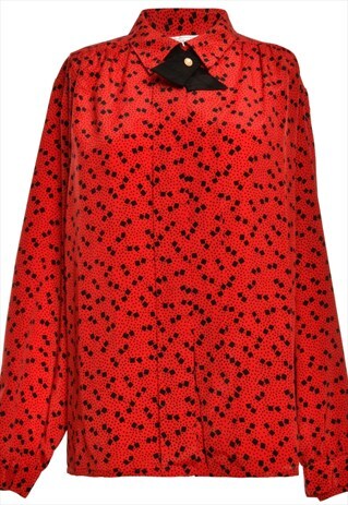 VINTAGE RED & BLACK PATTERNED IMPRESSIONS BLOUSE - M